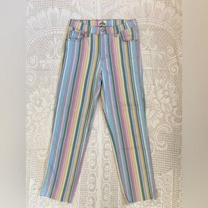 Jordache Vintage Pastel Stripe Jeans – Raw Hem, Size 6, Soft & Stretchy